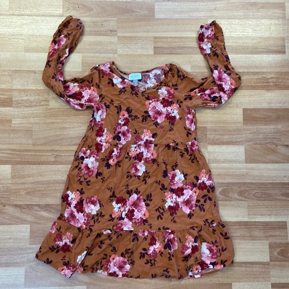 Girls Floral Tiered Dress - Amber Brown size Large 10/12 - Picture 2 of 12